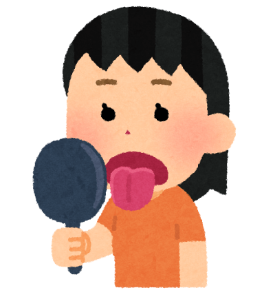 自分の舌を鏡でチェックする女の子のイラスト