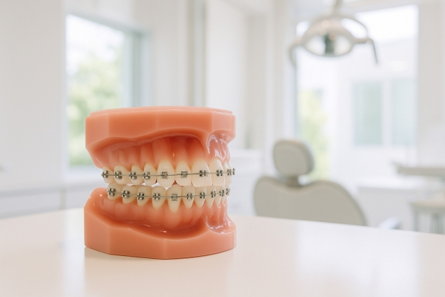 ブラケットが付いている顎模型